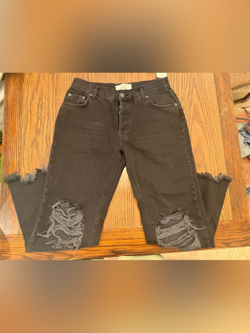 Free People Women’s Straight Washed Black Distressed Jeans